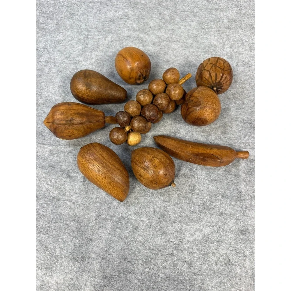 Vintage Hand Carved Assorted Wooden Fruit 9 pieces Philippines‎